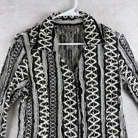 Kenar Long Sleeve Sheer Button Up Blouse Women's 8 Lolita Bell Wrist Lace Ribbon - Picture 4 of 15